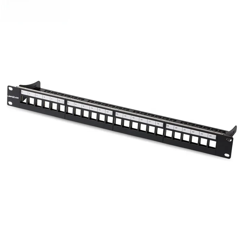 24Port rozładunku puste modułowe puste Panel krosowy 19 "1U stojak na Moun obejmuje organizator na kable wsparcie Bar przednia płyta z etykietą pole — zdjęcie 2