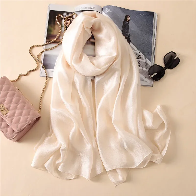 2023 luksusowej marki kobiety modny szalik zwykły jednolity jedwabny lniany szale szaliki letnia dama bandany Pashmina Foulard hidżab 180*90Cm — zdjęcie 2