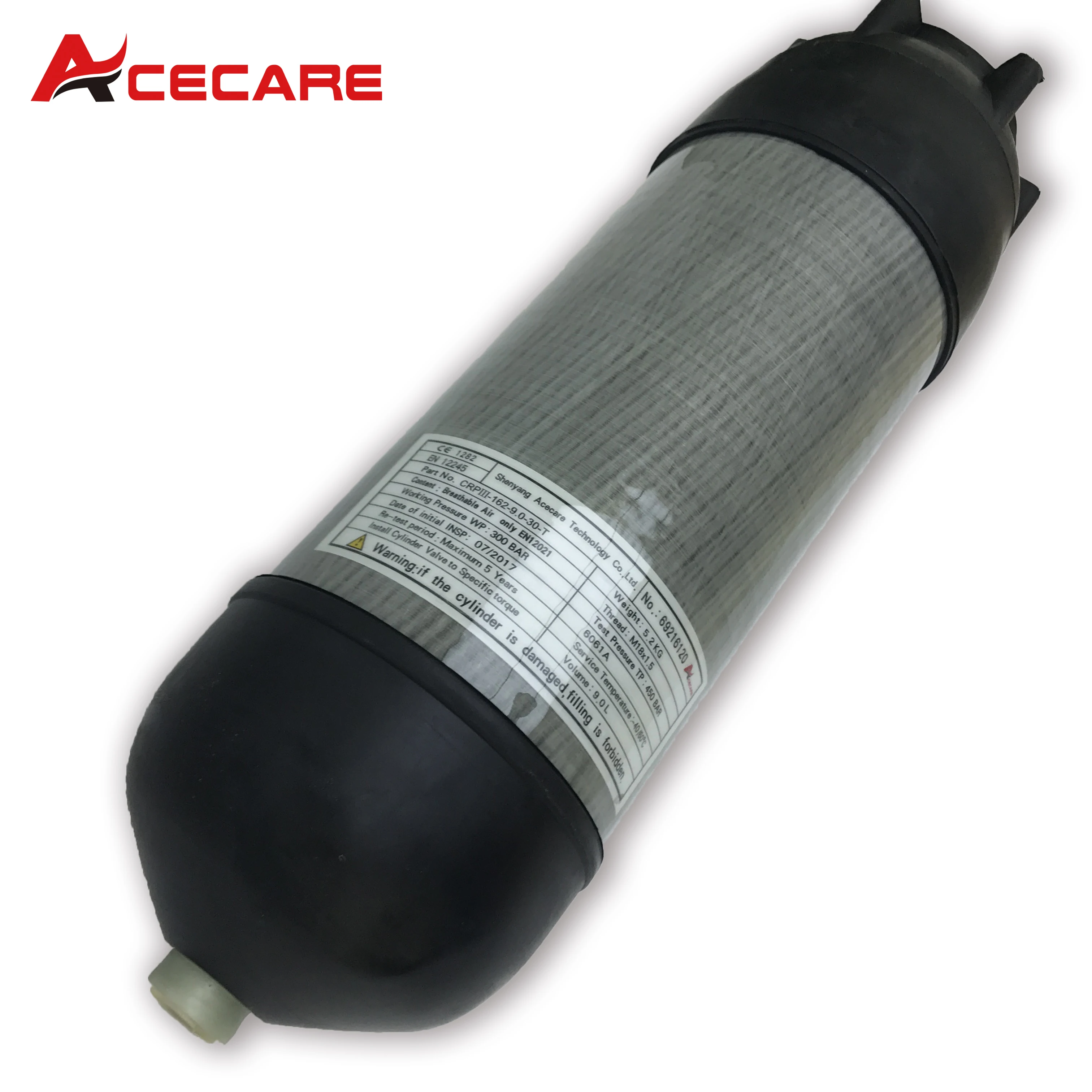 ACECARE 300Bar 4500Psi 30Mpa 9L ce HPA Carbon Fiber Cylinder with Rubber Protection Boots Scba Diving Air Tank M18*1.5