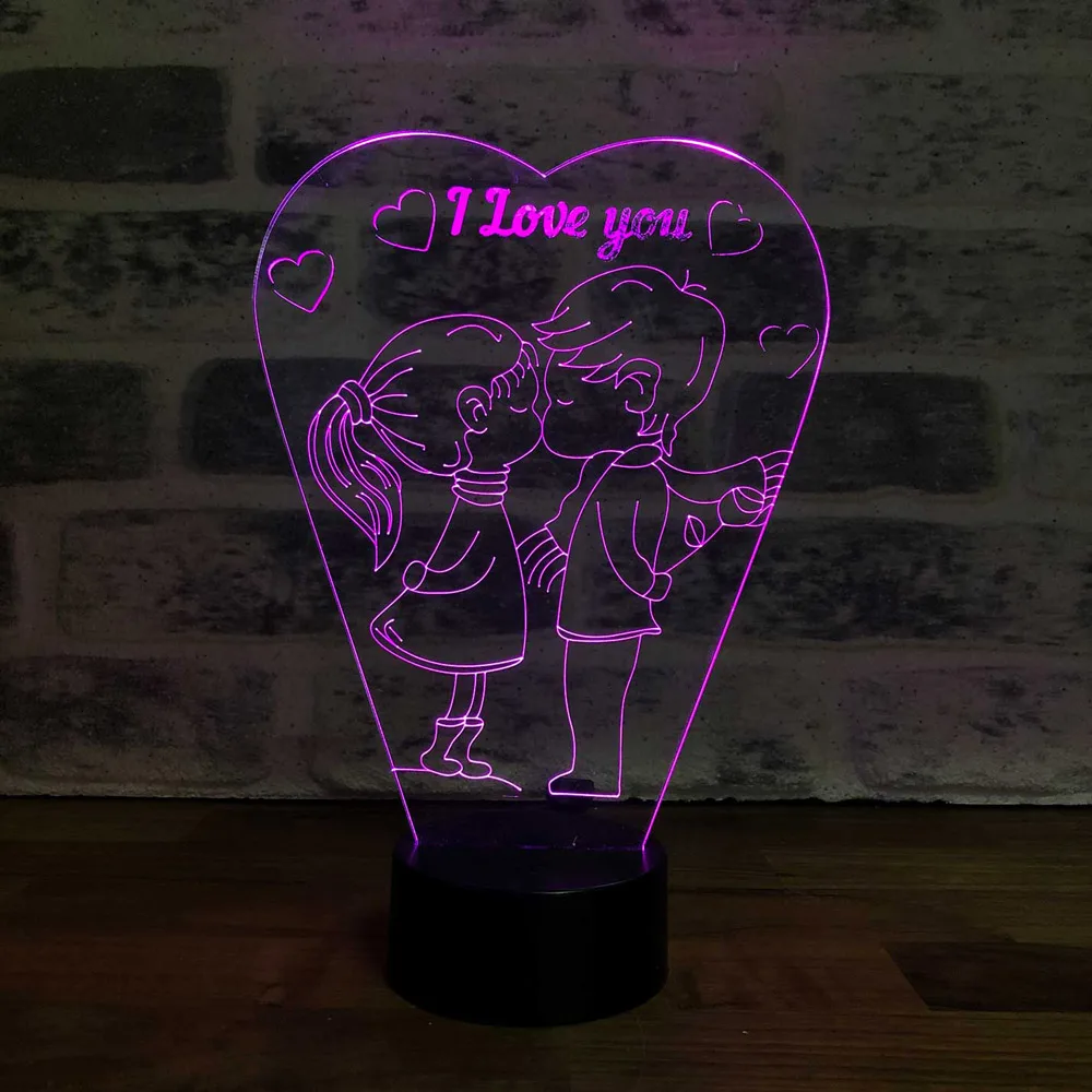 Couple in Love 3D Illusion Acrylic LED Night Light Xmas Christmas Party Decoration Wedding Decoration Valentines Day Gift Idea