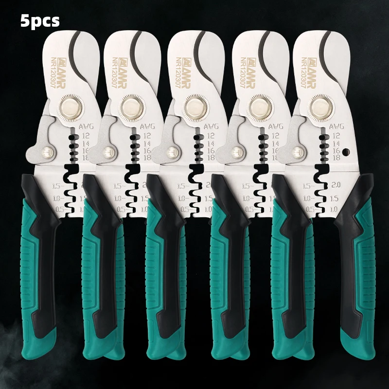 3 In 1 Wire Stripper Iron Copper Wire Cutter Cable Cutter Wire Crimping Pliers Clamper Splitting Winding Electrician Tool 5pcs