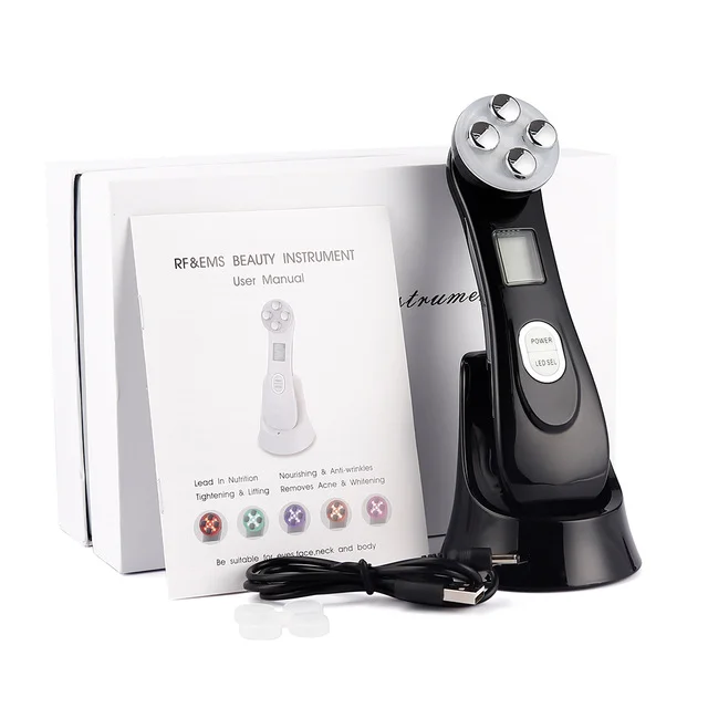 Máquina portátil da massagem da cara, levantamento da pele que firma, aperto, aperto, aperto, aperto, micro-corrente, dispositivo facial da beleza, 5 cores luzes