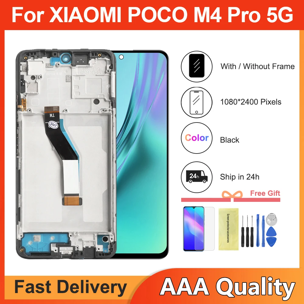 6.6\'\' For Xiaomi Poco M4 Pro LCD Display Touch Screen Digitizer For Poco M4 Pro 5G 21091116AG MZB0BGVIN Screen With Frame