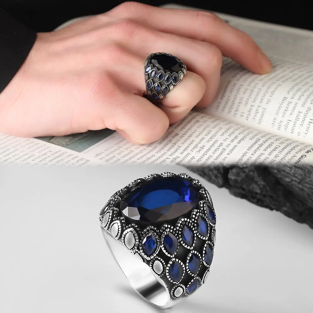 

Parlament Blue Zircon Gemstone 925 Sterling Mens Silver Ring 2022 Summer Winter Fashion Accessory Products Souvenir Free Shipping