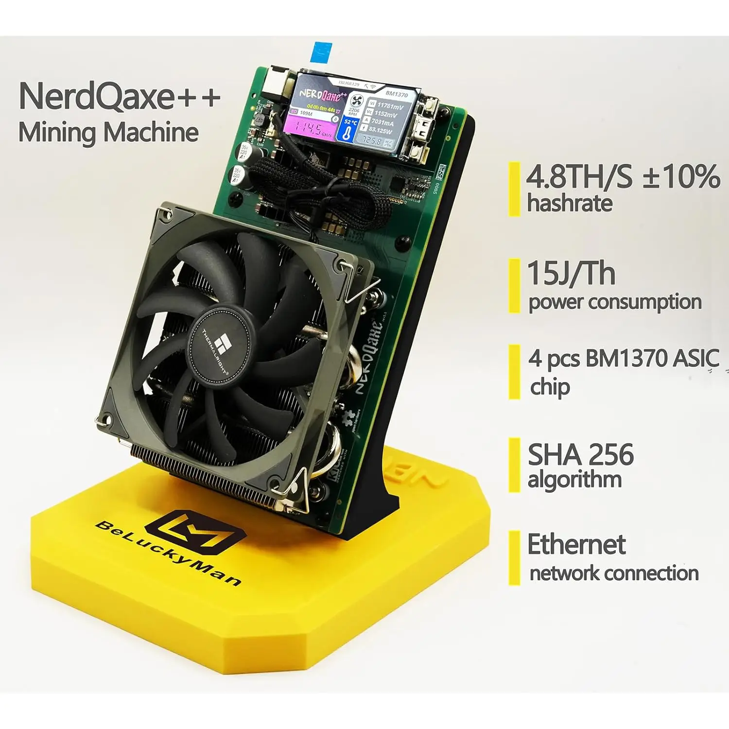 KIC NerdQaxe++ 4.8TH/s Bitcoins Miner 4 Stück BM1370 Asic Chip Solo BTC 15J/Th 98 W Stromverbrauch Open-Source-Mining-Maschine