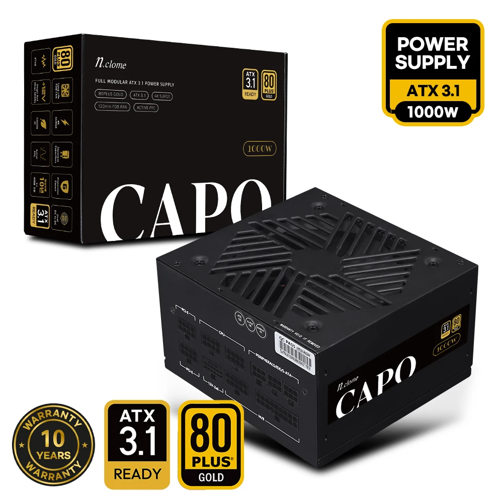 Enclom CAPO 1000W 80PLUS GOLD Full Modular ATX3.1 Power-SplyBlack