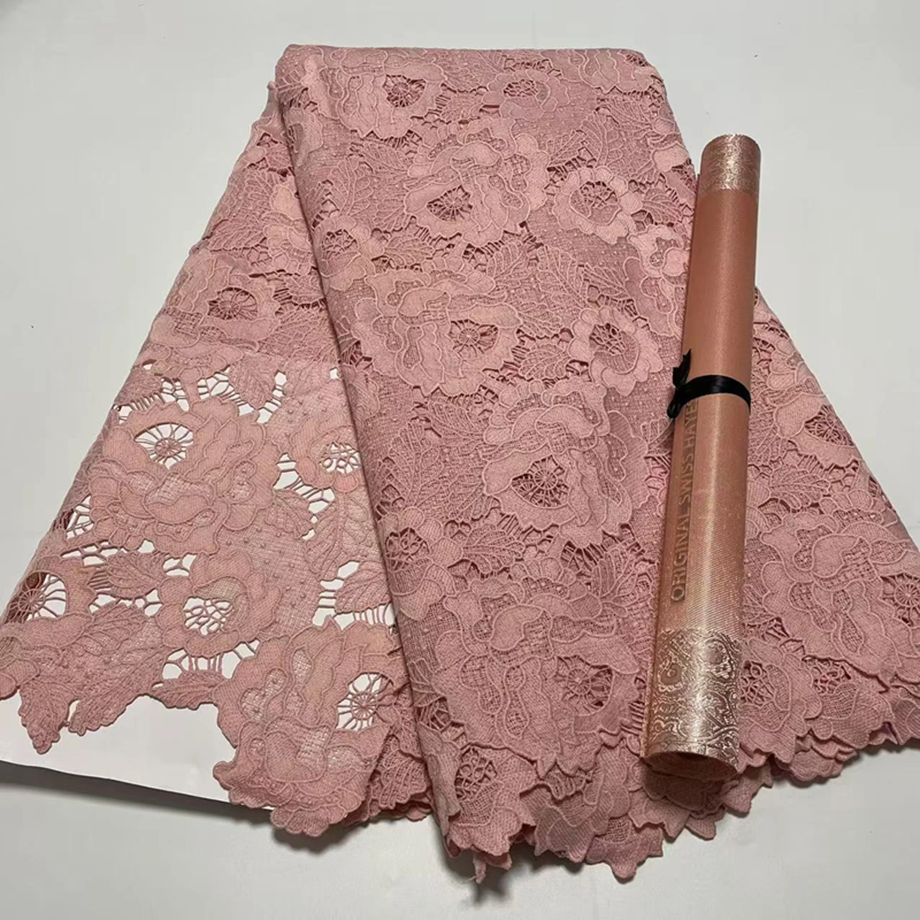 

Nigerian Cord Guipure Lace Fabric 2025 High Quality Embroidery French Lace Material 5Yards With African Sego Headtie Aso Ebi