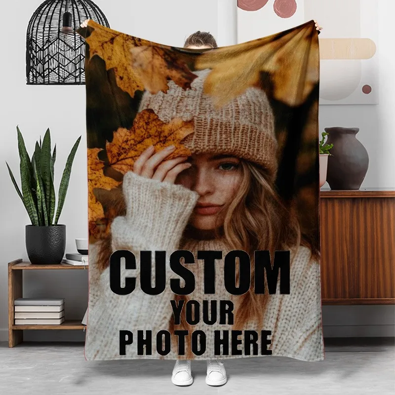 1PC Personalized Photo Customized Flannel Blanket, lightweight and Soft Blanket, Gift Blanket for family and Friends