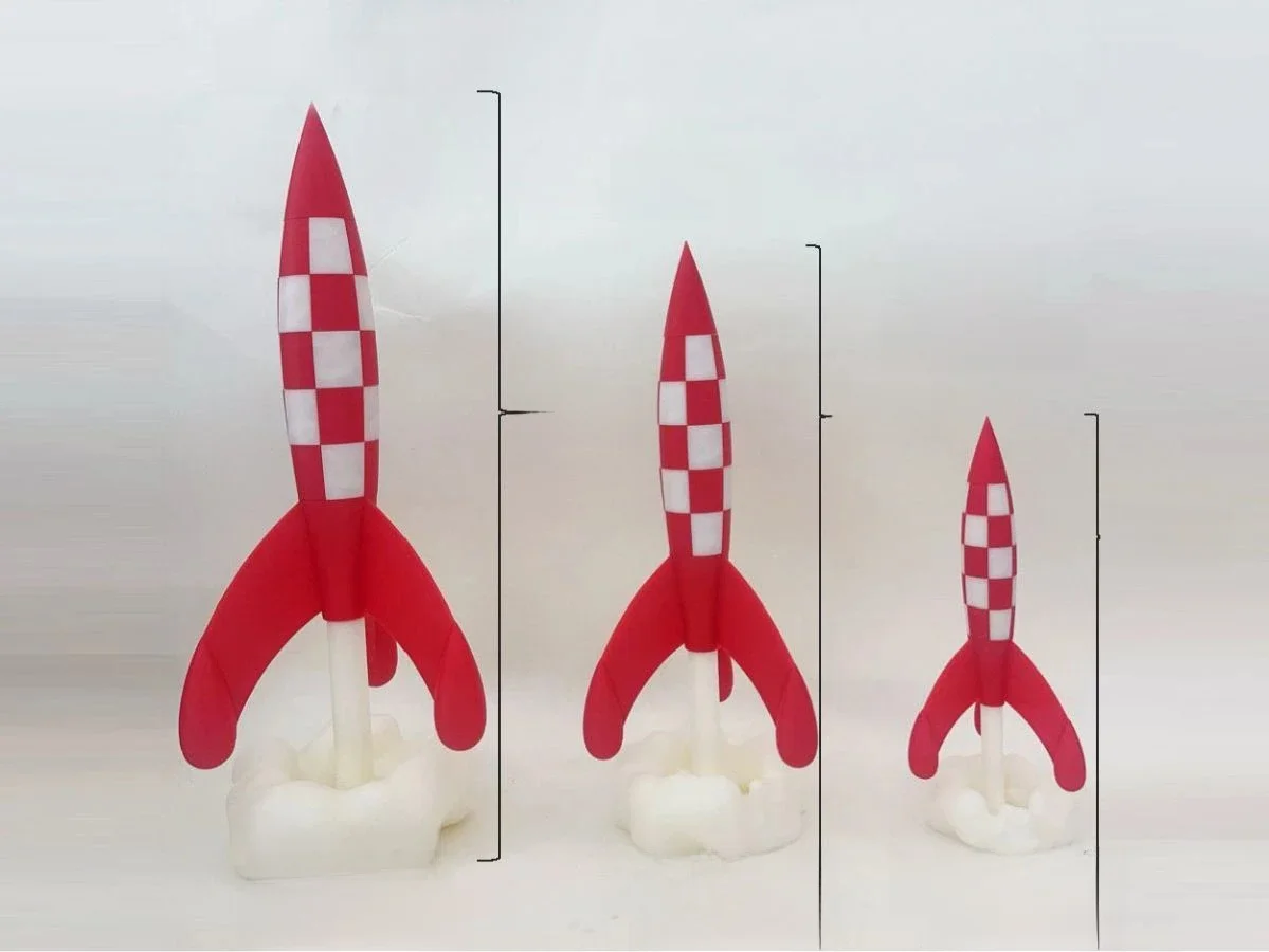 3D-cadeau België Frankrijk Comic Objectif Lune Moon Aventures Space Rocket Launching 3D Print Model Figure - afbeelding 2