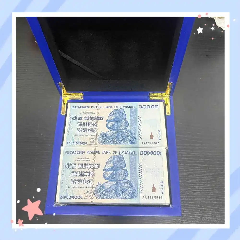 

Банкноты Зимбабве со сто триллионов долларов, бумага буйвола с УФ-защитой от поддельного бега, последовательный номер в хорошем коробке