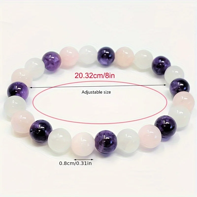 1pc/Healing Crystal Stress Relief Bracelet Amethyst, Clear Quartz and Rose Quartz Combination 8mm Round Stone Beaded Bracelet Je