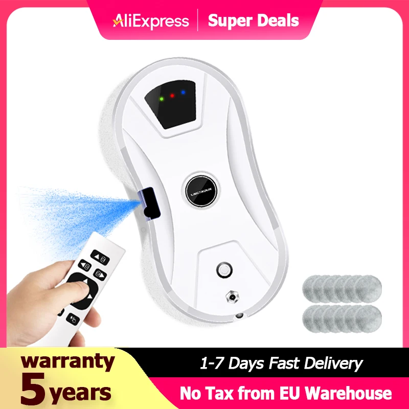 Liectroux YW610 Robot nettoyeur de vitres, pulvérisation d'eau ultrasonique, aspirateur robot ultra-mince pour les vitres, nettoyage des vitres à domicile, nettoyage à sec et humide, parcours AI,