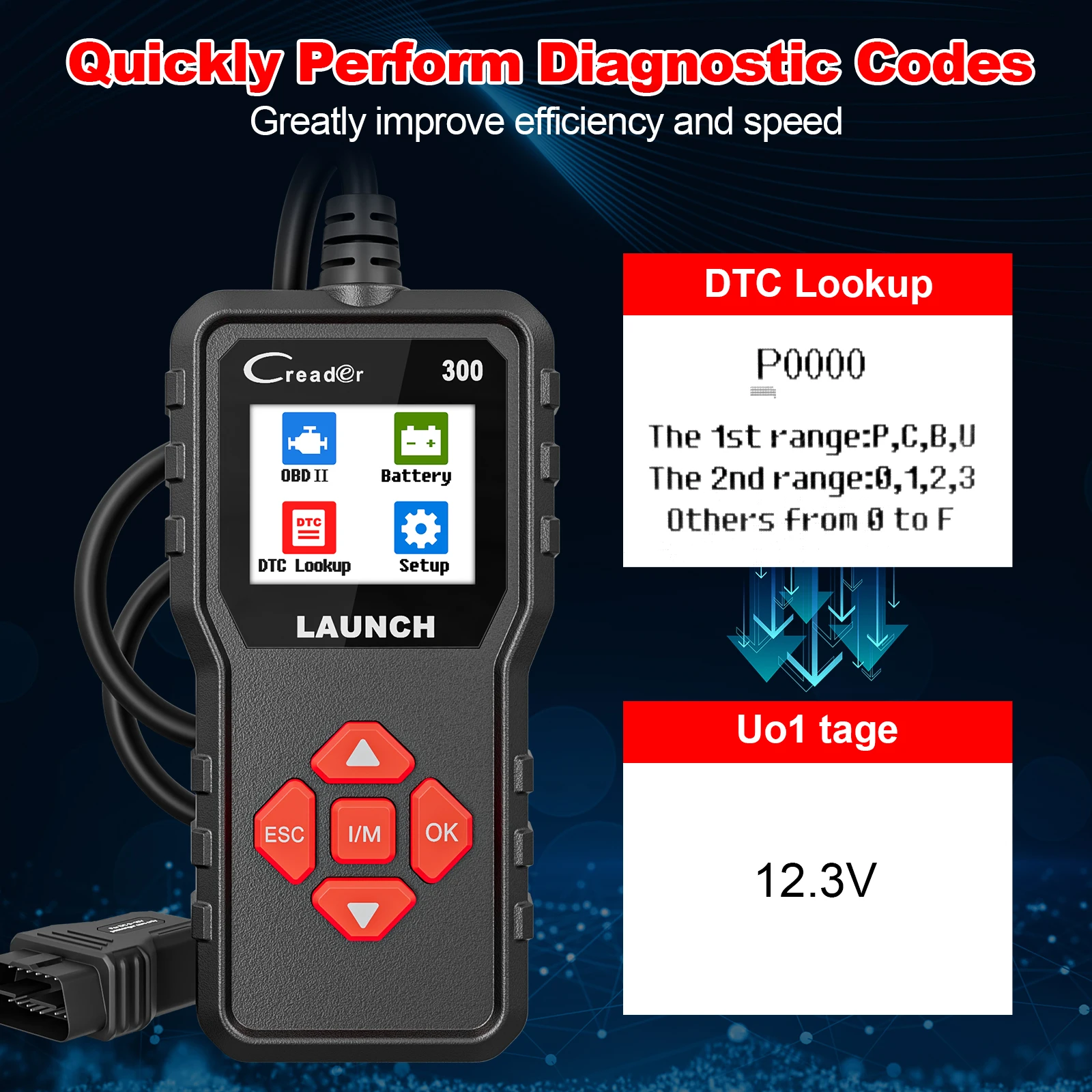 Picture 6: LAUNCH X431 CR300 OBD2 SCANNER CAN Auto Code Reader Diagnostic Tools I/M Engine Battery Tester Lifetime Free Update