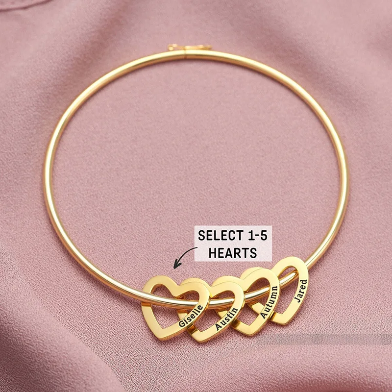 Personalized Heart Engraved Multi-Name Bracelet Simple Stainless Steel Multi-Love String Women Bracelet Valentine\'s Day Her Gift