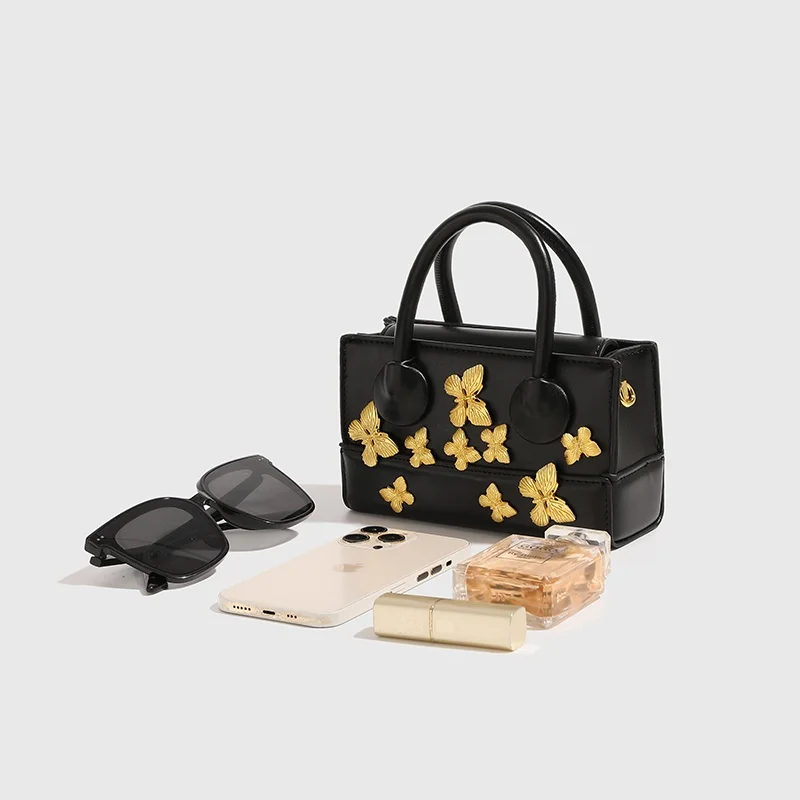 Handle Bags Evening Women Clutch Banquet Handbag Tote Sac Luxury Small Box Bag Gold Butterfly Textured Underarm Crossbody