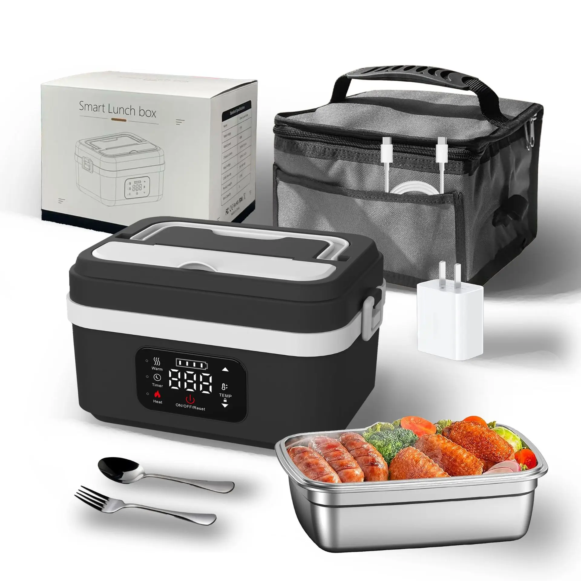 Tragbare elektrische Lunchbox, 1 l Fassungsvermögen und 16.000 mAh Powerbank, kabellose Selbsterwärmung für Arbeit, Reisen, Auto, Büro