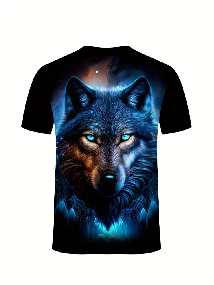 Men's 3D Wolf Print T-Shirt Casual Round Neck Short Sleeve Shirt Breathable and Comfortable Fabric Men's Street Outdoor Clothing image 3