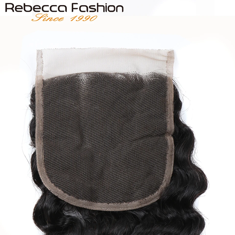 Rebecca 180D 4X4 Top Lace Closure Deep Wave Transparent Swiss Lace Bleached Knots Pre Plucked Deep Curly Human Hair Lace Closure