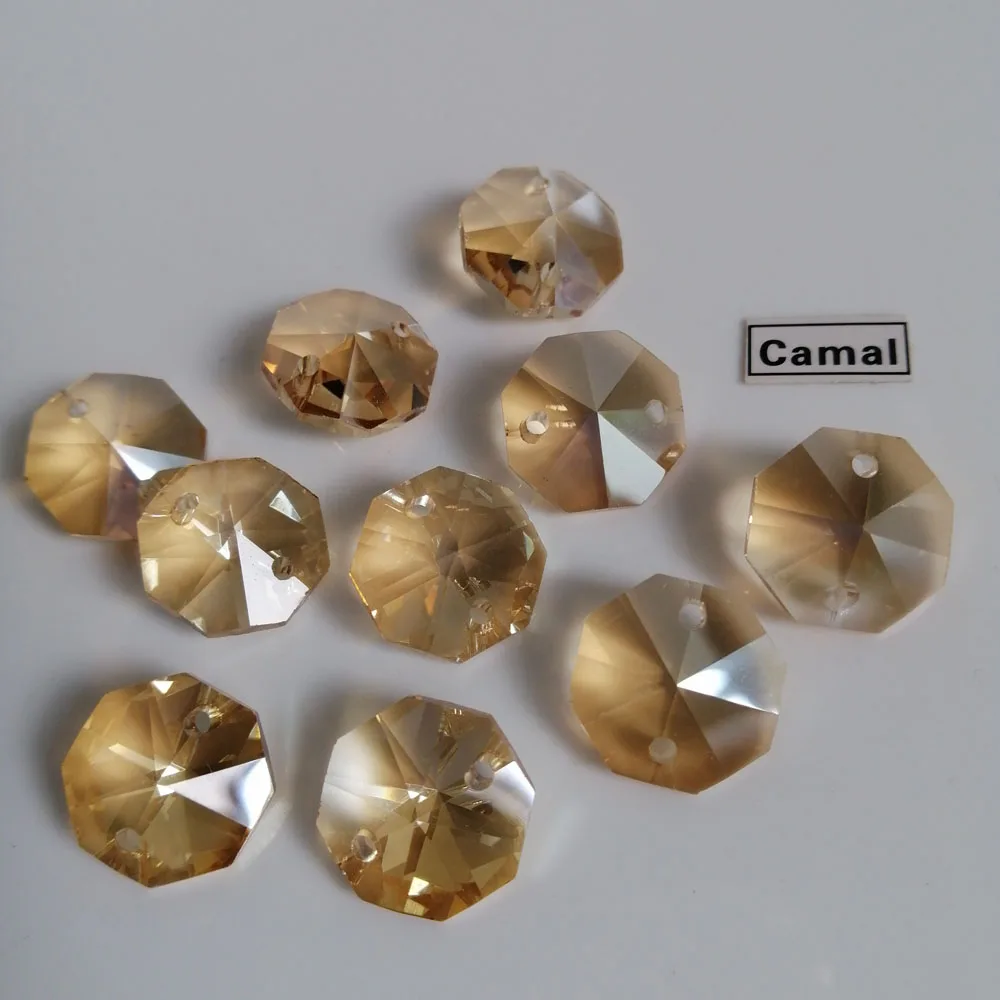 Camal – perles octogonales en cristal, couleur Champagne, 14mm, 1 trou/2 trous, pour éclairage de lustre, partie rideaux, décoration de maison, mariage, 20 pièces