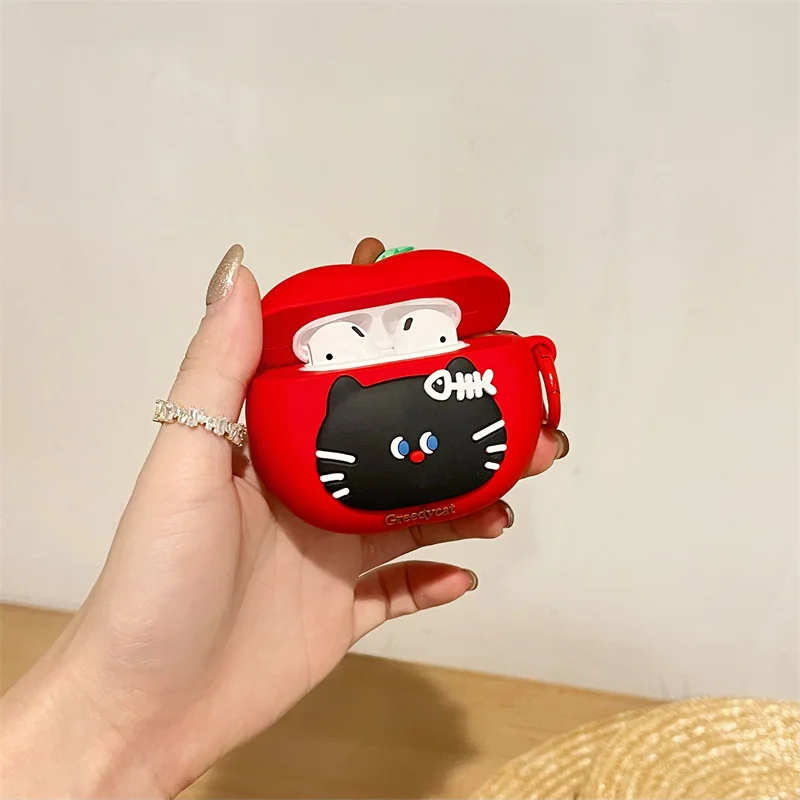 

Cute Apple Kitten headphone case for Apple Airpods 2 3 4 Pro 2 Wireless Bluetooth headphone case Charging silicone soft case