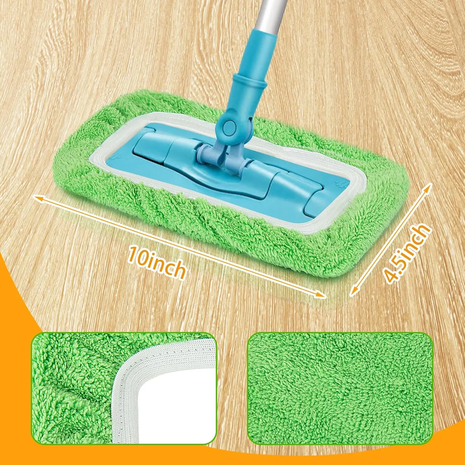 4Pcs Green Mop Pads | Absorbent Reusable Cleaning Pads for Home Office | Dry Wet Dust Removal Multifunctional Easy Clean