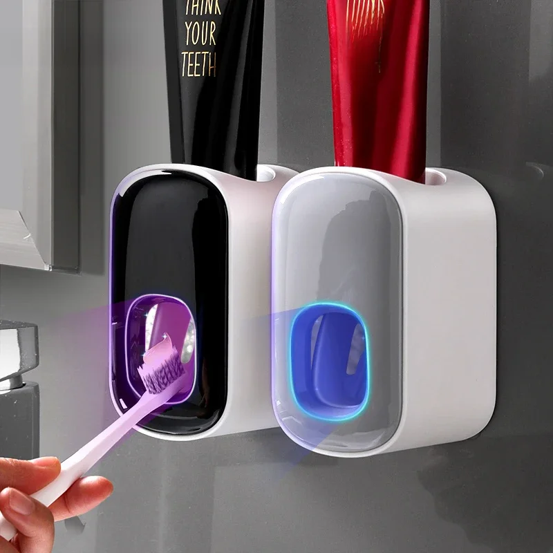 WIKHOSTAR Automatic Toothpaste Dispenser Bathroom Accessories Set Wall Mounted Toothpaste Squeezer Toothpaste Holder Rack