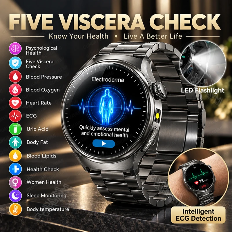 2026 Neue 1,43-Zoll-Smartwatch mit Saphirglas, Gesundheitsüberwachung der Fünf Organe, EKG+PPG, Harnsäure, Blutfett, Gesundheitsmonitor, Bluetooth-Anruf-Smartwatch