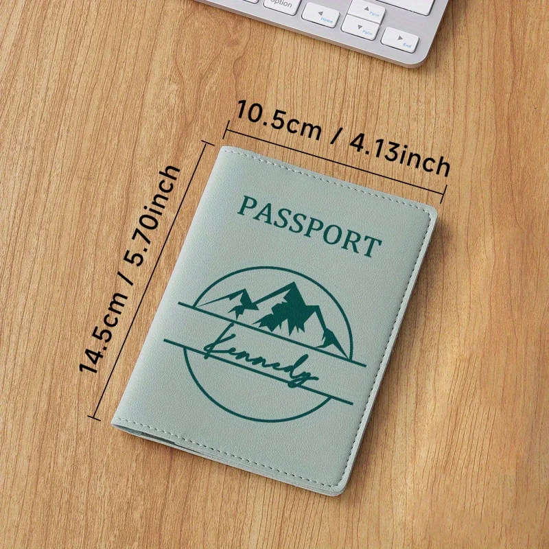 Custom Mountain Pattern Name Passport Holder, Card Slot Travel Wallet Unisex Gift for Vacation School Outdoor Travel