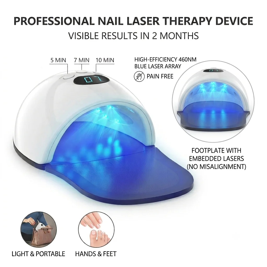 Fungal Nail Treatment Device 460nm Blue Light Therapy 30 LEDs Toenail Onychomycosis Repair Care Machine Painless Home Use Professional Hand Foot Care Nail Fungus Remover 3 Timer Settings Portable