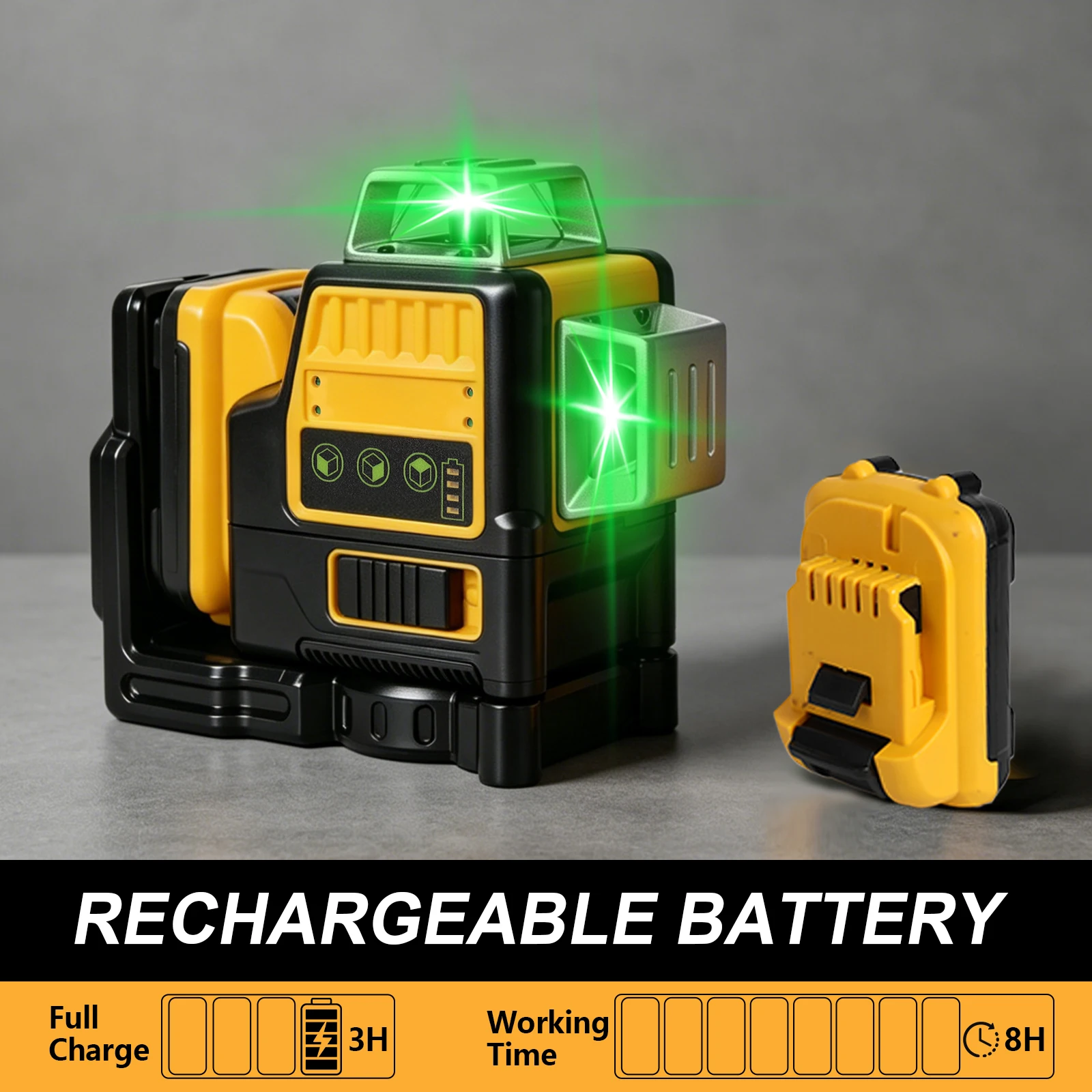 12Line 3 Side 360° All Around Green Light Laser Level for Outdoor Use Ideal for Precise With 12V Lithium Battery Home Decoration