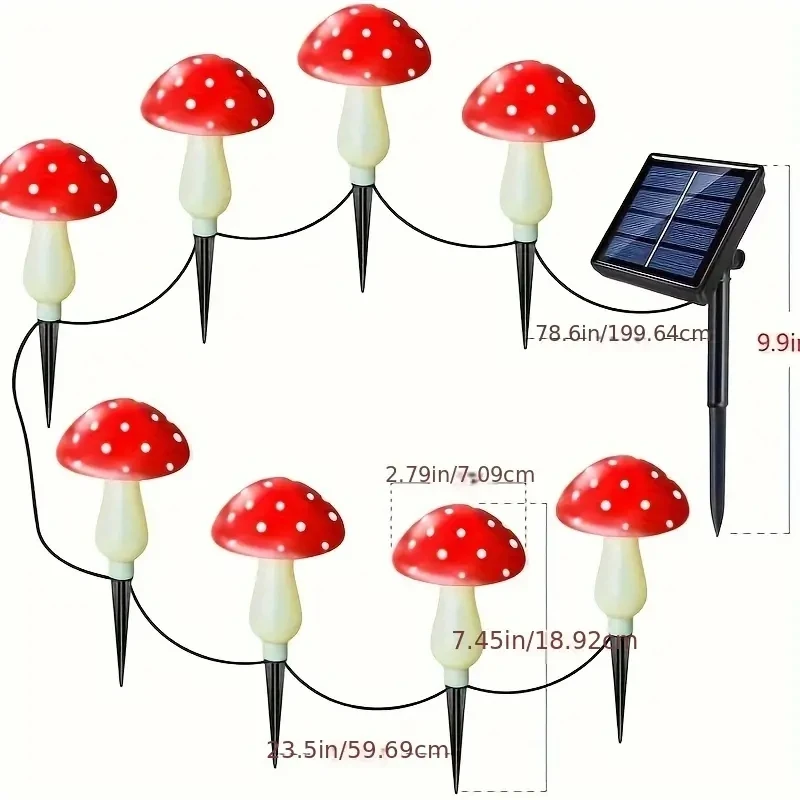 LED Solar Cogumelo Jardim Luz, impermeável Lâmpada ao ar livre, Fairy Light, Caminho, Paisagem, Quintal, Decoração varanda, 8 Modos, 8 Pcs