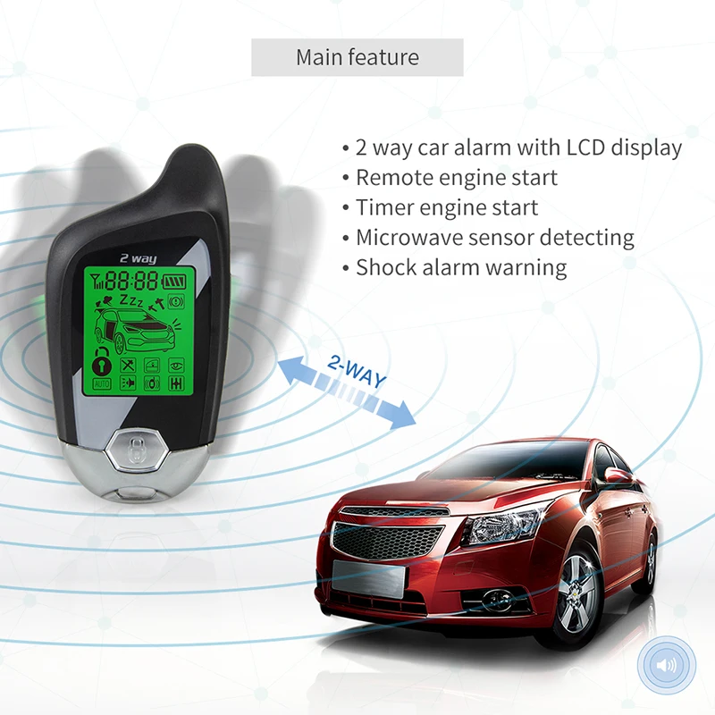 EASYGUARD 2 Way Car Alarm EC203 LCD Pager Ultrasonic Sensor Car Alarm System Shock Sensor Vibration Alarm Warning