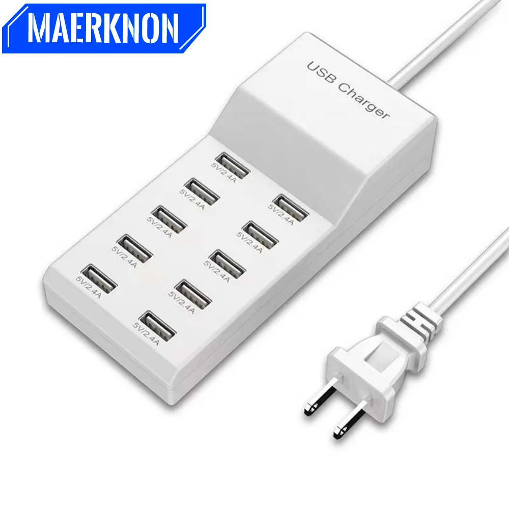 Multiport USB Charger 50W Fast Charging Phone Extension Socket Type C Hub Adapter For iPhone Samsung Xiaomi 10-Ports USB Charger