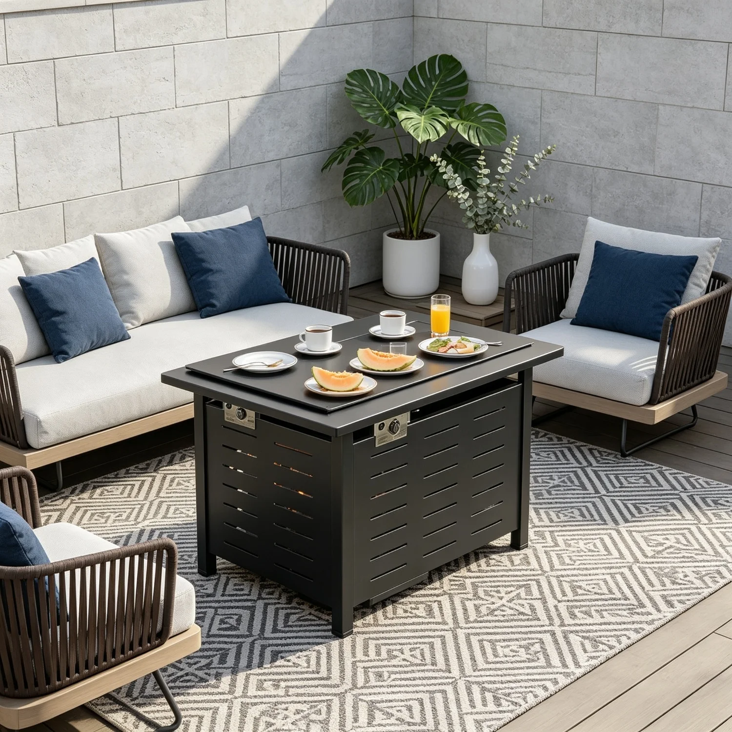 Outdoor Propane Fire Pit 50000 BTU Gas Fire Pit Table With Lava Rocks Patio Heater Rectangle Fire Table With Removable Lid And Waterproof Cover For Deck Backyard Garden Black