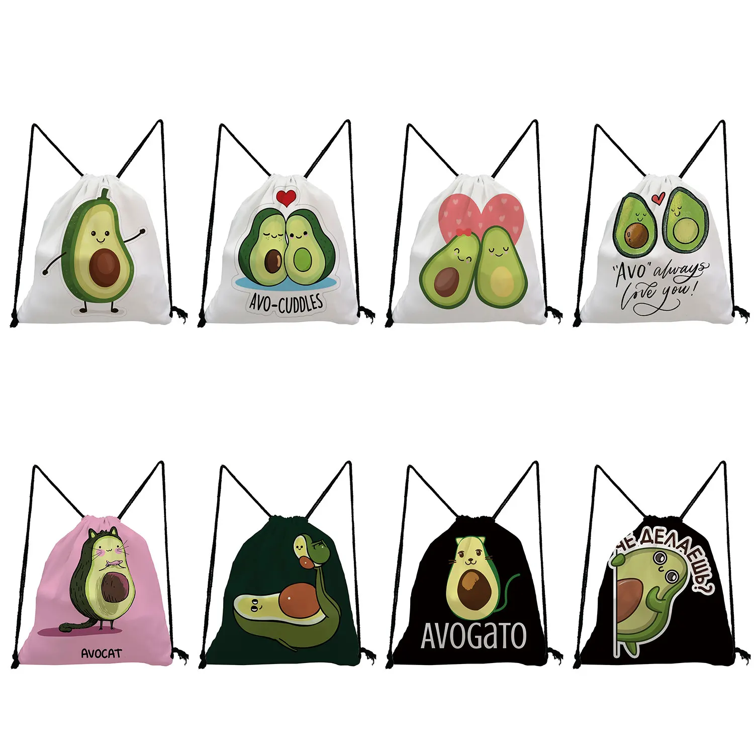 Zaini per studenti tasca con coulisse Casual Cartoon Avocado Fashion Fruit Printed Travel Storage Bag scarpe borse di alta qualità