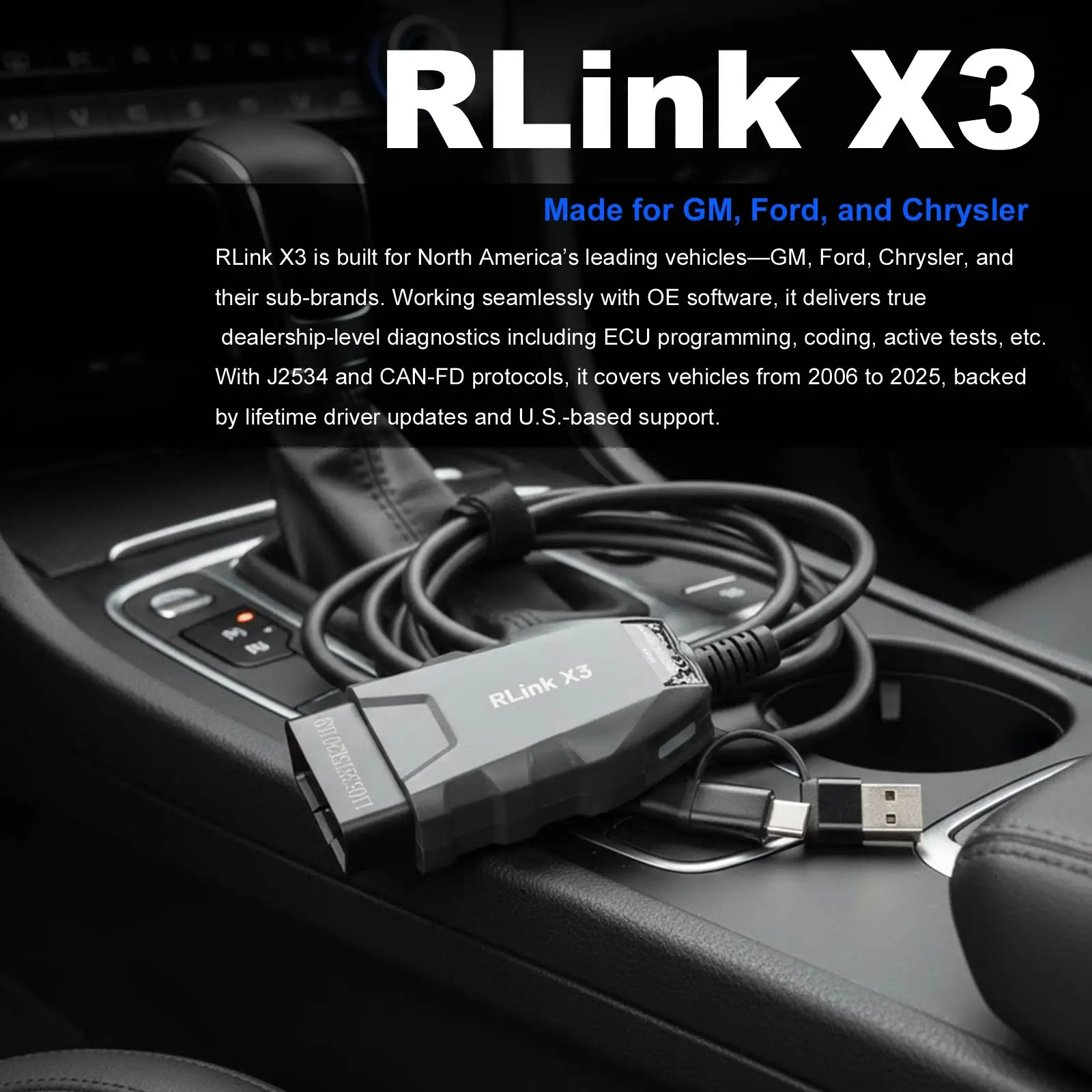 TOPDON RLink X3 OBD2 Adapter for GM/Ford/Chrysler OBD USB FORScan Adapter J2534 Pass-Thru Programmer Supports CAN-FD HS-CAN