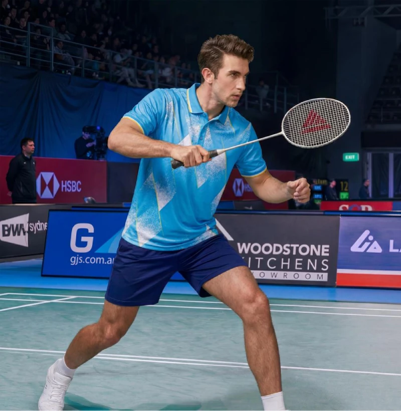 メンズバドミントンポロシャツ カスタムロゴ ネームナンバー  - Badminton Logo のレビューと価格