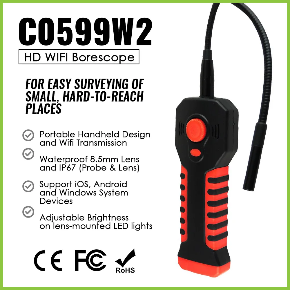 

Wireless WIFI Handheld Endoscope Borescope Inspection Camera with 6 LED iOS Android HD 80cm and 8.5mm Cable 20M Wifi Range