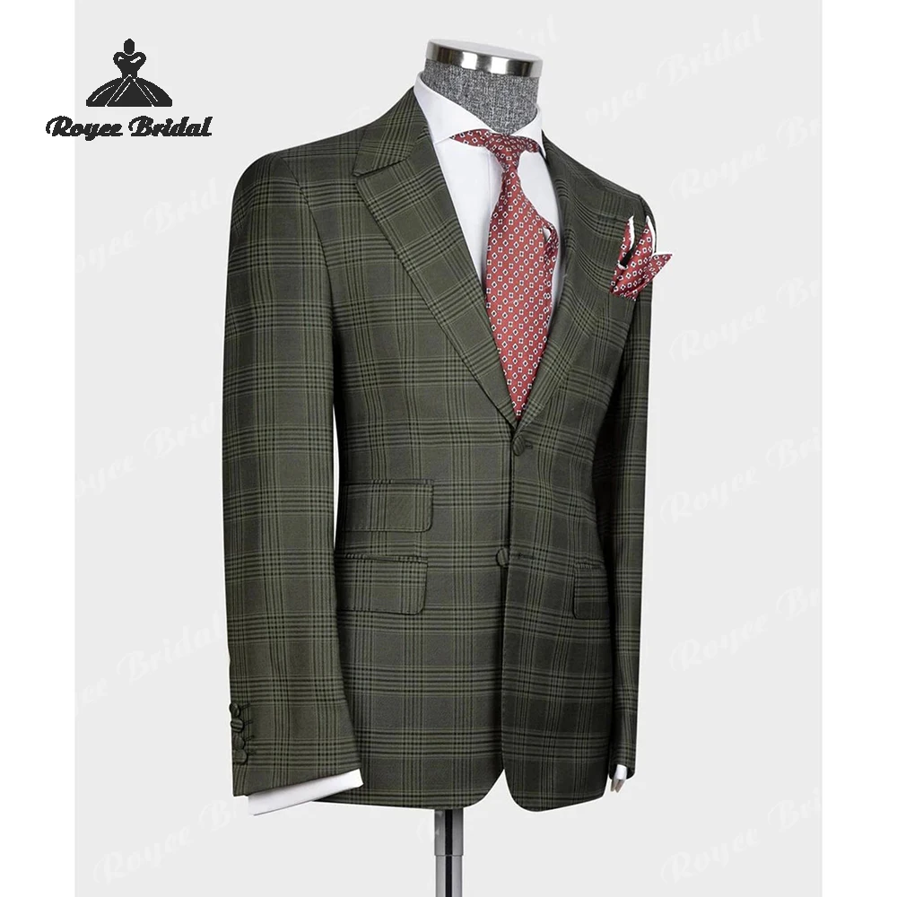 Plaid Checked Three Piece Single Breasted Men's Suit Wedding 2026 Peak Lapel Evening Prom Suit Customized trajes para hombre