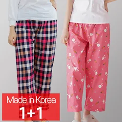 [콜라에스](1+1 2매) 여성 9부 특면파자마/심플체크+래빗/한국 국내산/잠옷