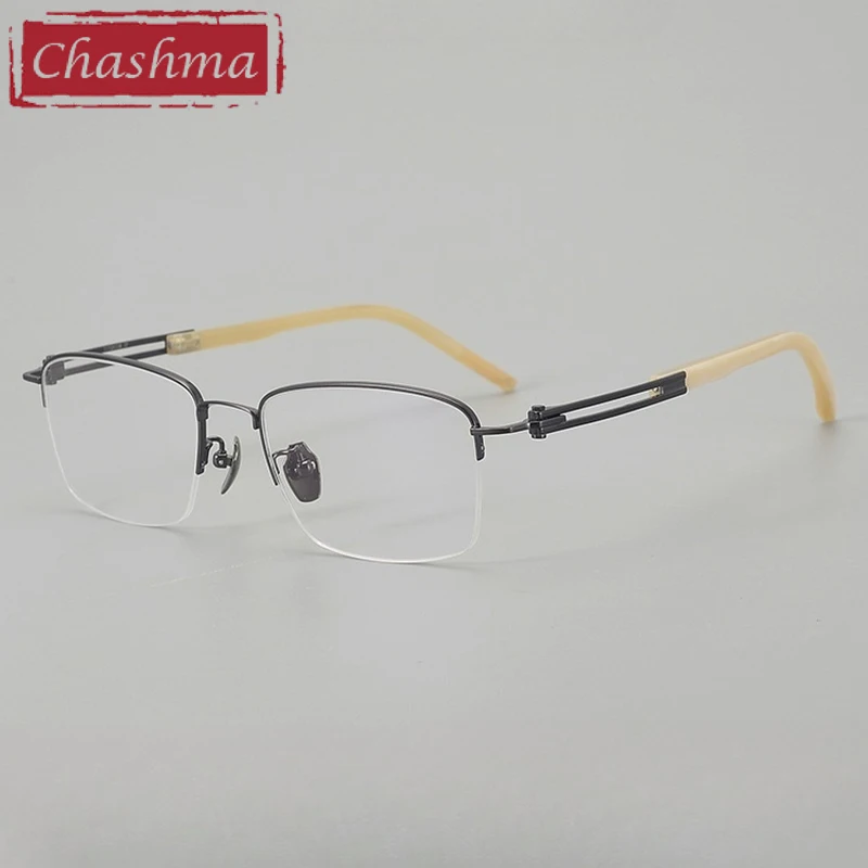 

Chashma Prescription Glasses Men Pure Titanium Top Quality Eyeglasses Frames Optical OX Horn Tips For Recipe Eyewear Spectacles