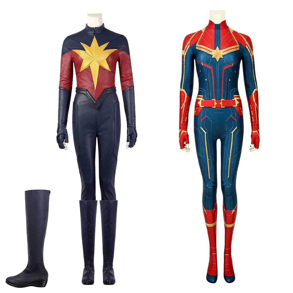 Carol Fantasia Danvers Cosplay Costume Jumpsuit Boots Women Disguise Halloween Carnival Part Suit