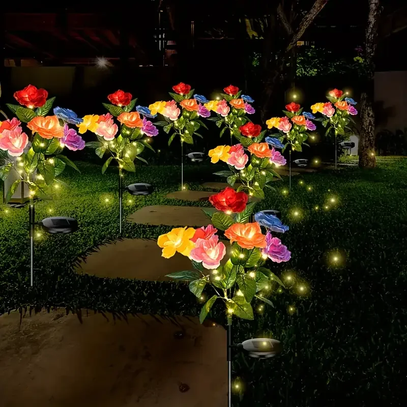 Luces navideñas, luz Solar impermeable, lámpara de flores solares rosas, decoración decorativa para exteriores, jardín, patio, césped, decoración de paisaje