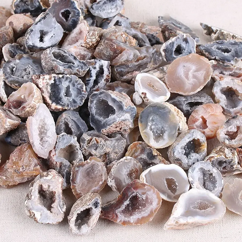 Géodes d'agate naturelle de forme irrégulière, grappe de cristal de napOre, guérison, tranche de quartz Drusy de charbon, spécimen de collection, cadeau de bricolage