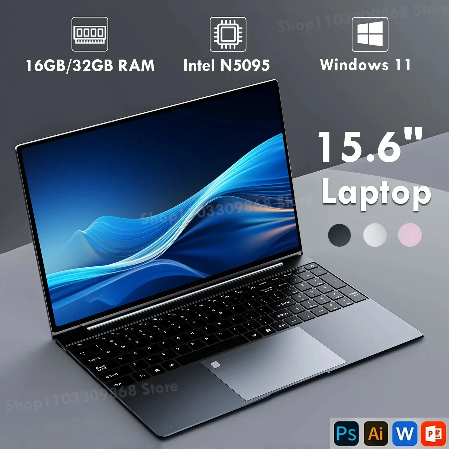 Portátil 15,6 "ordenador portátil Intel 16GB DDR4 1TB SSD Windows 11 Notebook Pc Gamer Intel N5095 computadora de oficina con huella digital retroiluminada