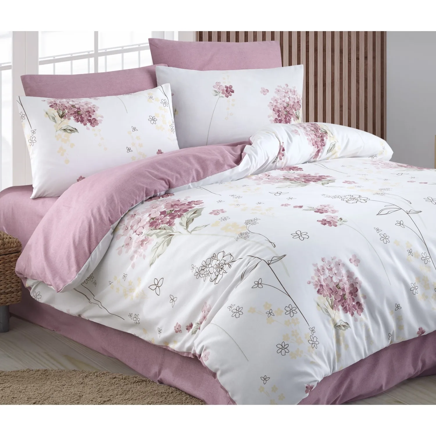 

Double Duvet Cover Set With Fitted Sheets Lilac Flower Patterned Pillowcase Bed Sheet Turkish Bedding Home Textile 200x220 Cm