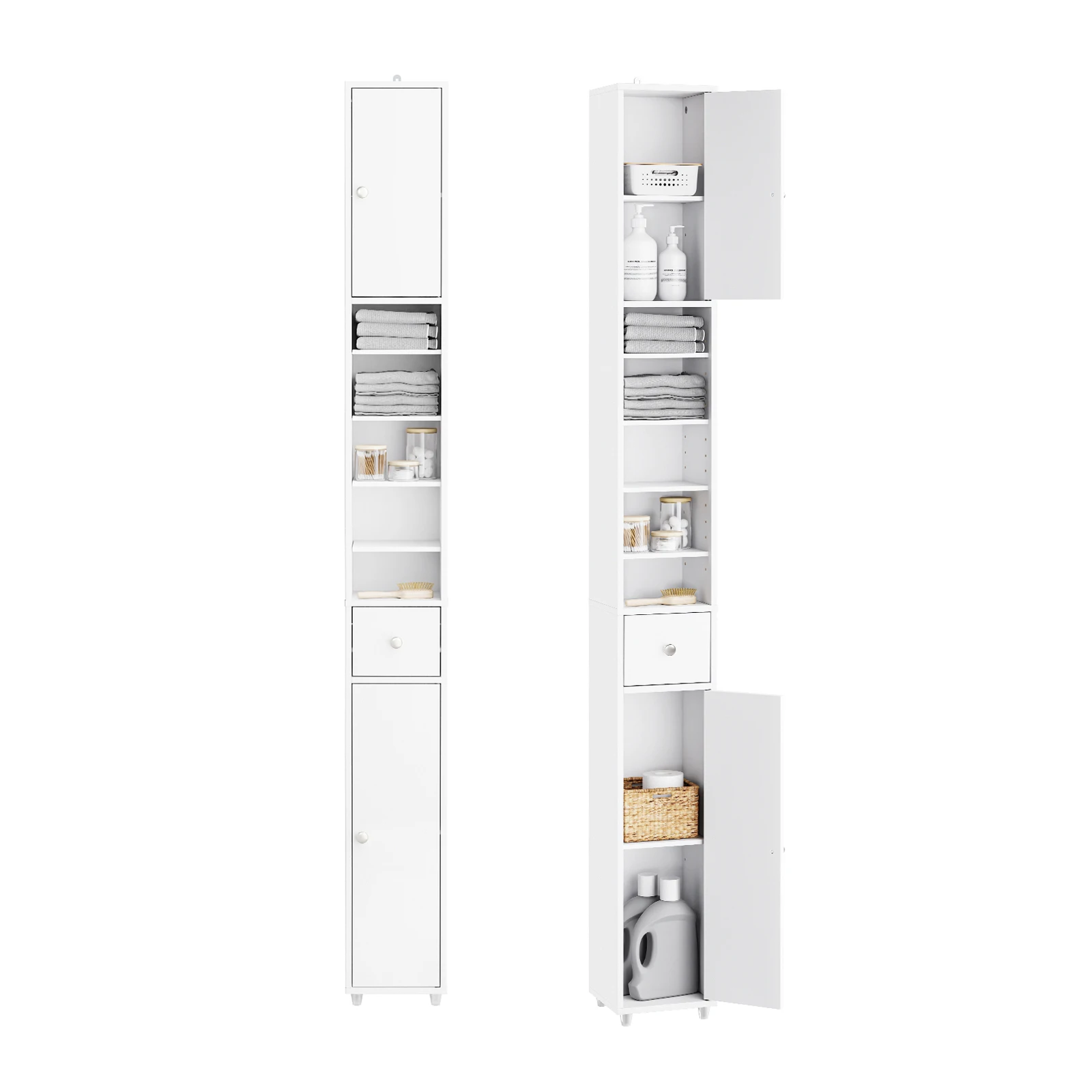 SoBuy BZR34 Badezimmerschrank Hochschrank Schmal Badschrank für kleine Bäder mit verstellbaren Einlegeböden Badezimmer 20x20x180