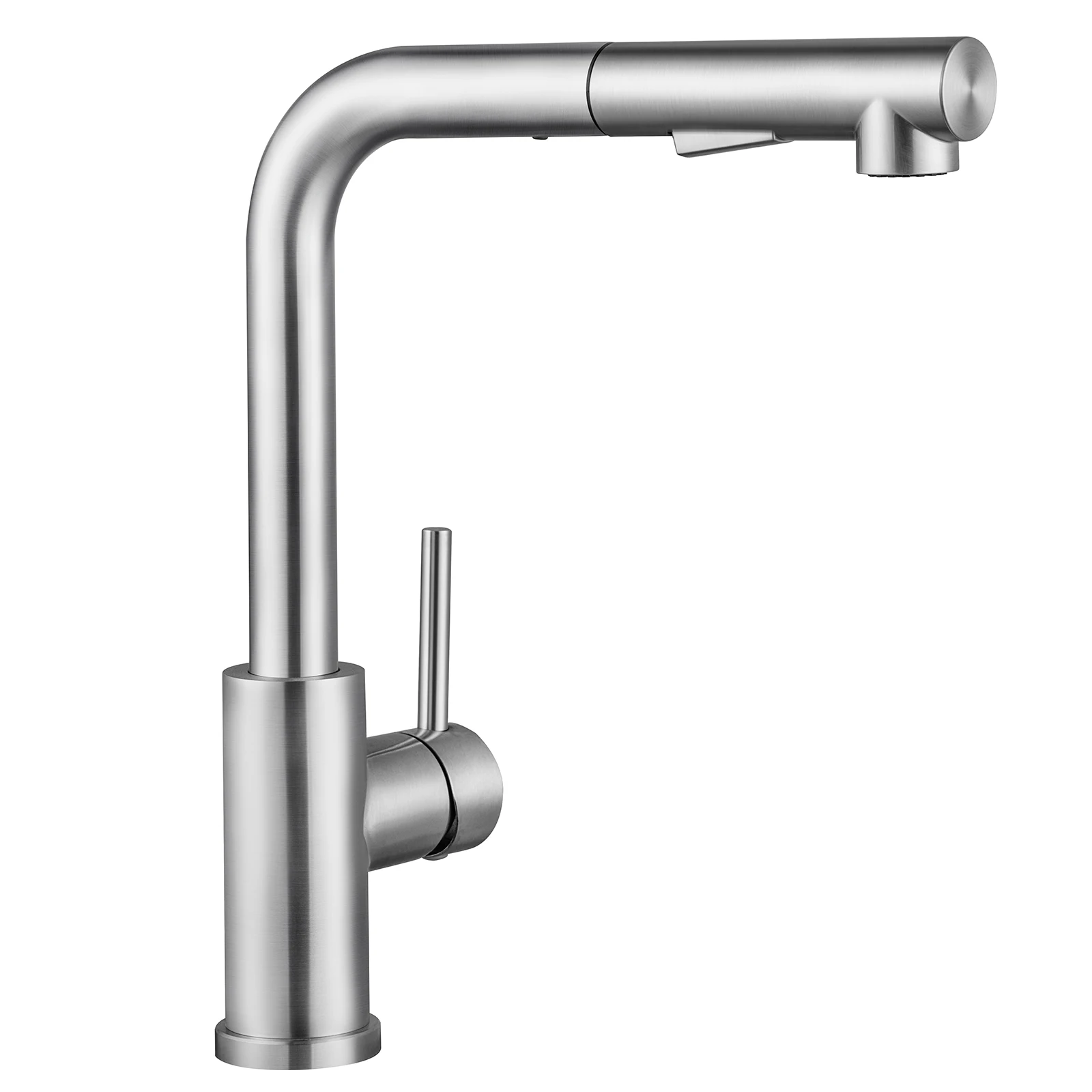 Grifo de Cocina de Acero Cepillado, Grifo de Cocina Vertical en Forma de L Extraíble con Giro de 360°, Mezclador de Agua Fría y Caliente con 2 Modos de Rociado, Mezclador de Fregadero de Acero