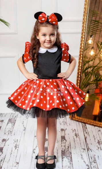 Red Gauze Fluffy Design Dress cartoon print princess dress children's clothing beach party kids costumes Birthday Party Dress