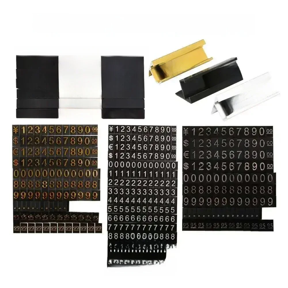Base de lettres et chiffres réglables, présentoir de prix, support de comptoir, étiquette en métal, chiffres arabes au sol, Kit d'étiquettes Cube de prix combiné